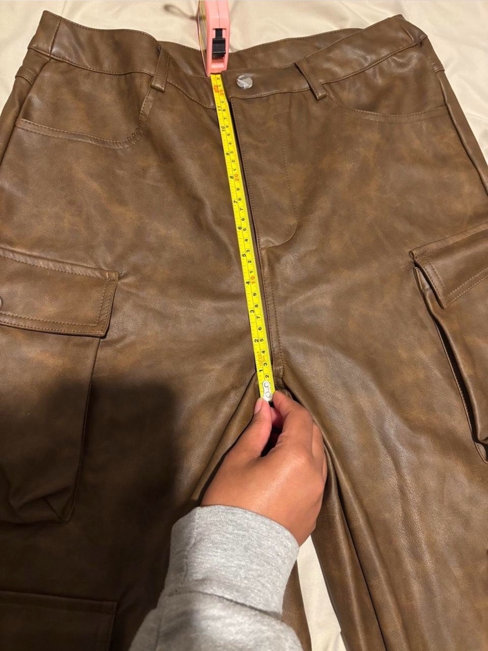 New Sz XL Weekend Warrior Wide Leg Washed Pu Leather Cargo Pant - Brown - Picture 6 of 10